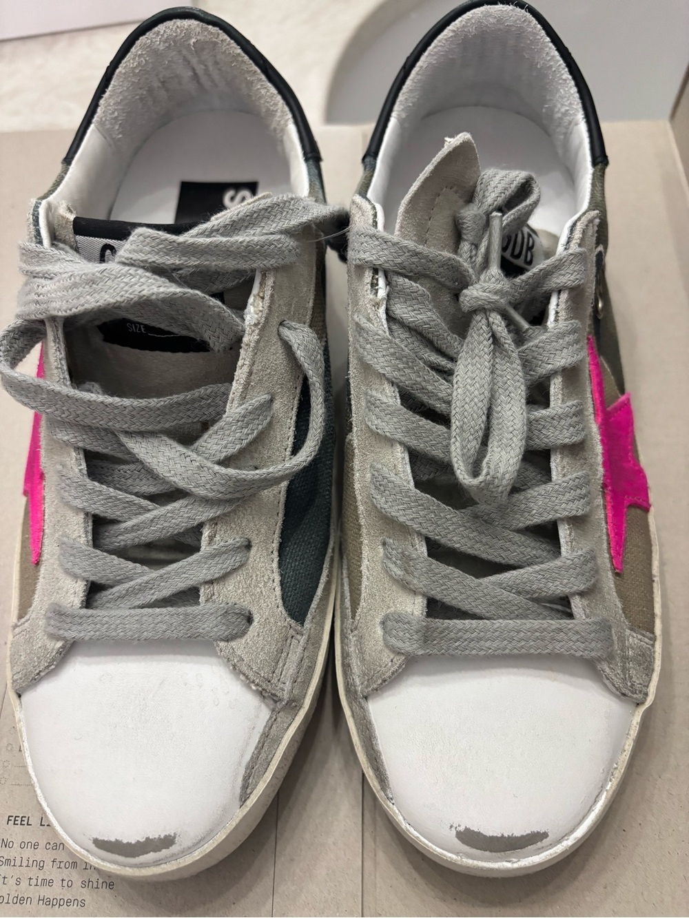 Golden Goose Grey Superstar Camo Sneakers with Pink Star* Excellent Condition